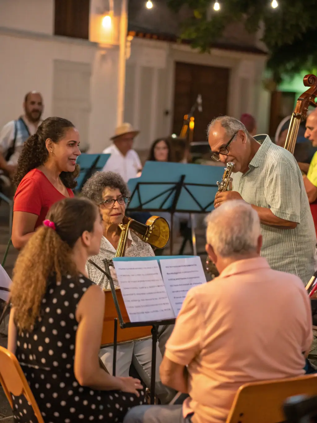 A photo of a FENIX-organized concert in a local community center, featuring a popular folk band and a diverse audience enjoying the performance.