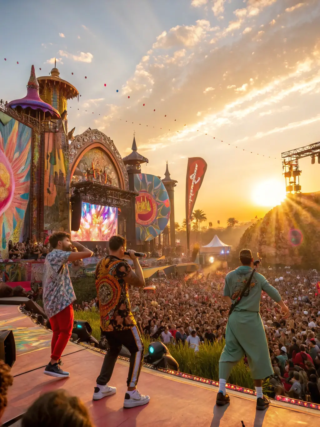 A vibrant photo of a FENIX-organized outdoor music festival, showcasing diverse performers and a large, engaged audience, capturing the energy and community spirit of the event.